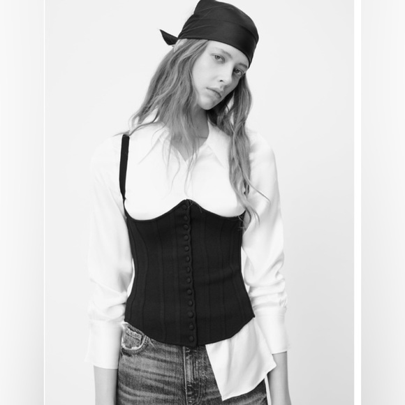 Zara Tops - ZARA NEW WITH TAGS BLACK CROSS BACK KNIT CORSET TOP BUTTON FRONT SIZE XSMALL